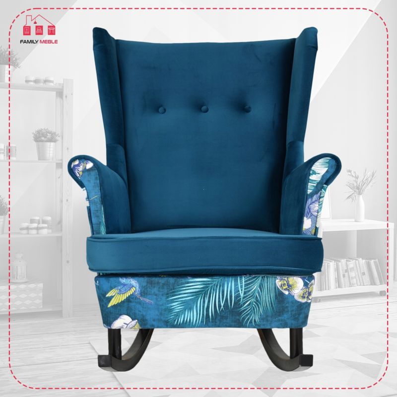 Fotel uszak do salonu bujany Family Meble Ari Print Duo turkusowy 1szt