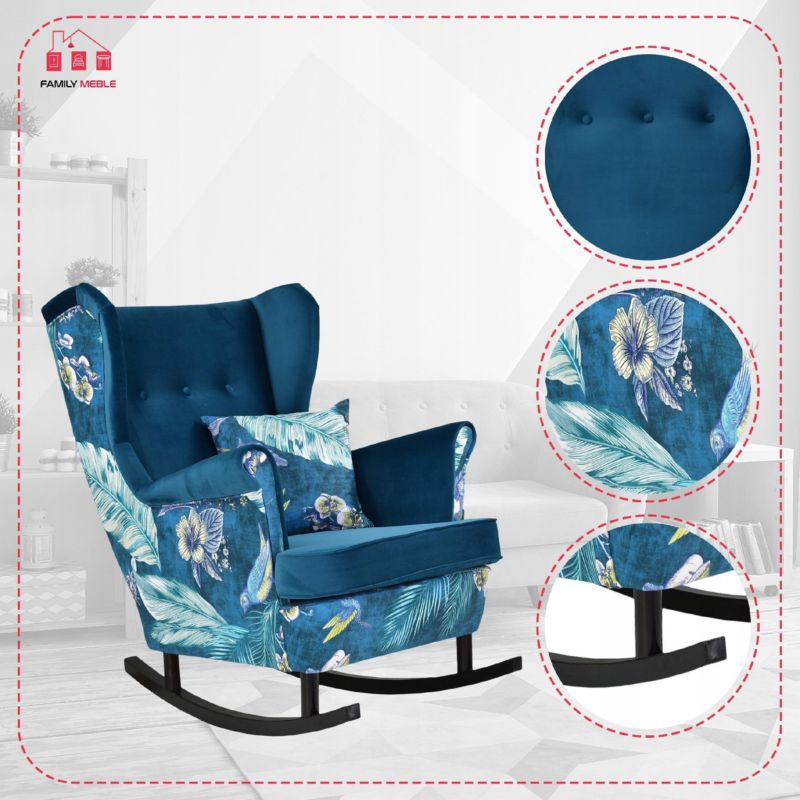 Fotel uszak do salonu bujany Family Meble Ari Print Duo turkusowy 1szt