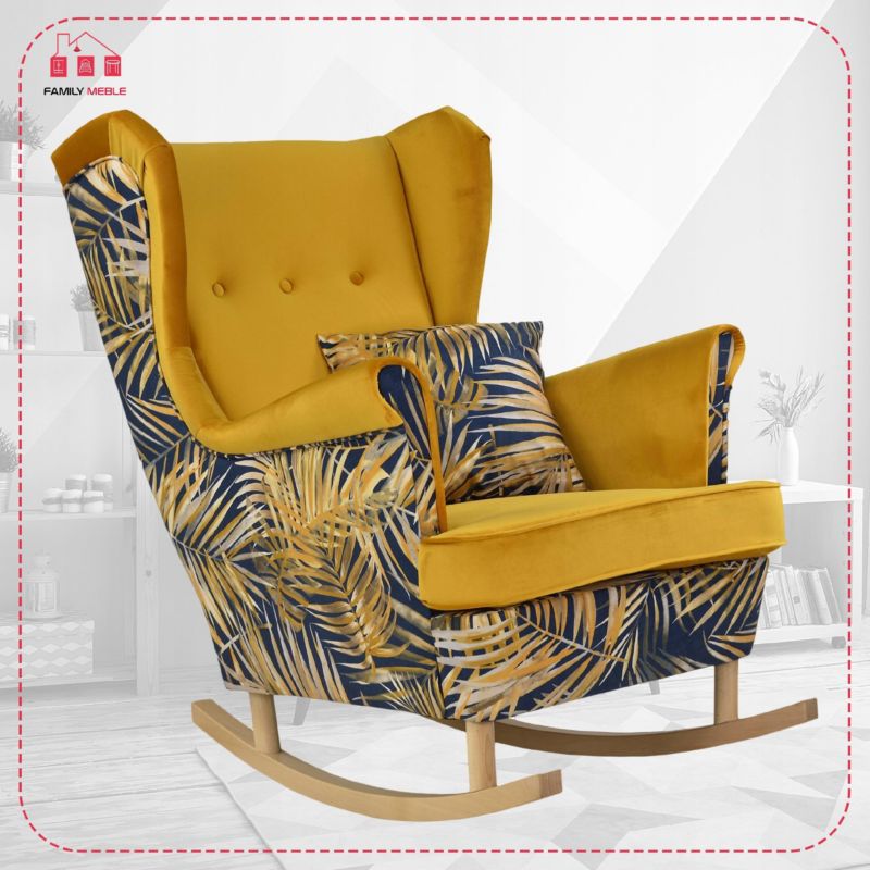 Fotel uszak do salonu bujany Family Meble Ari Print Duo złoty wzór 1szt