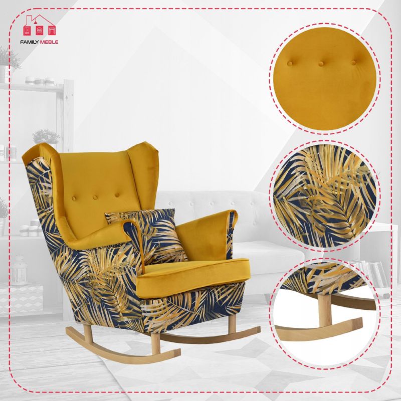 Fotel uszak do salonu bujany Family Meble Ari Print Duo złoty wzór 1szt