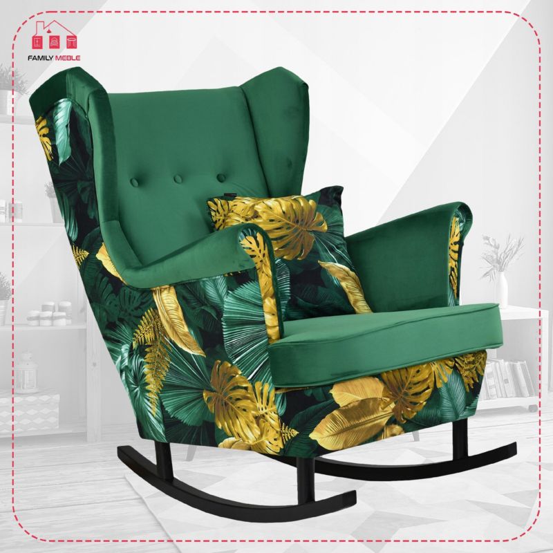 Fotel uszak do salonu bujany Family Meble Ari Print Duo zielony 1szt