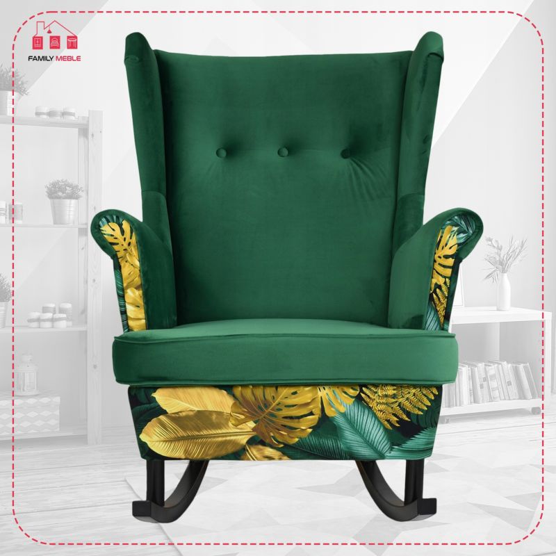 Fotel uszak do salonu bujany Family Meble Ari Print Duo zielony 1szt