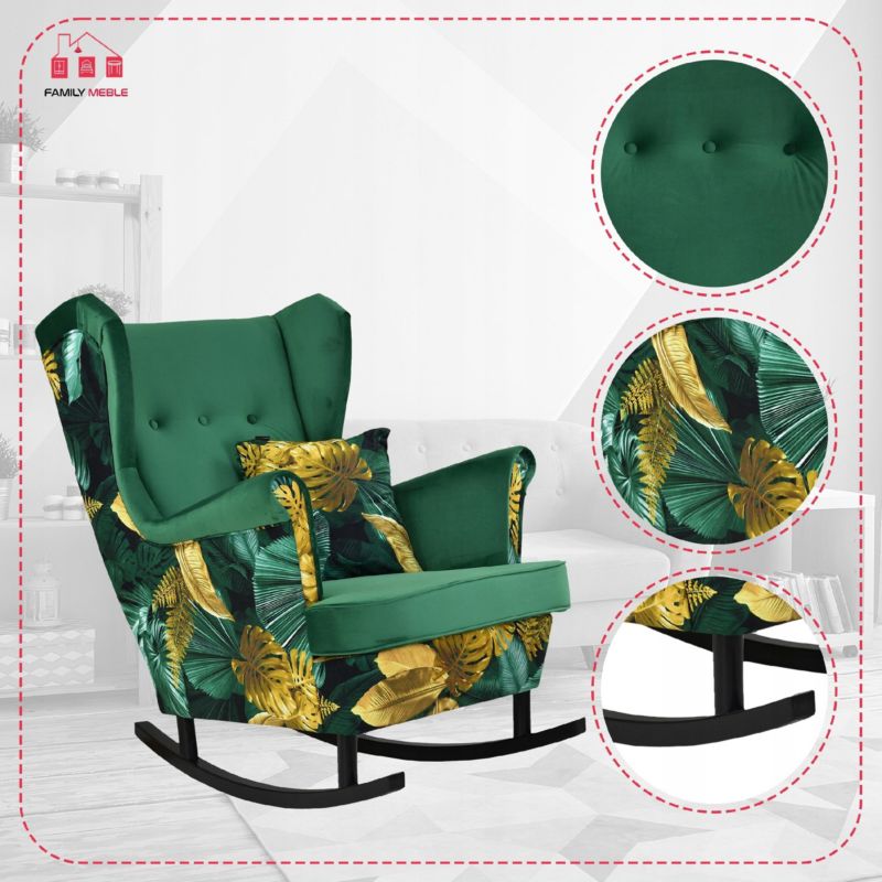 Fotel uszak do salonu bujany Family Meble Ari Print Duo zielony 1szt