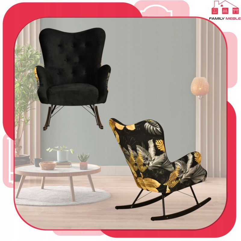 Fotel uszak do salonu bujany Family Meble Luna Print Duo czarny 1szt