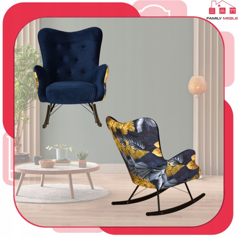 Fotel uszak do salonu bujany Family Meble Luna Print Duo granatowy 1szt