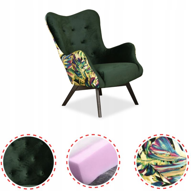 Fotel uszak do salonu bujany Family Meble Luna Print Duo liście 1szt
