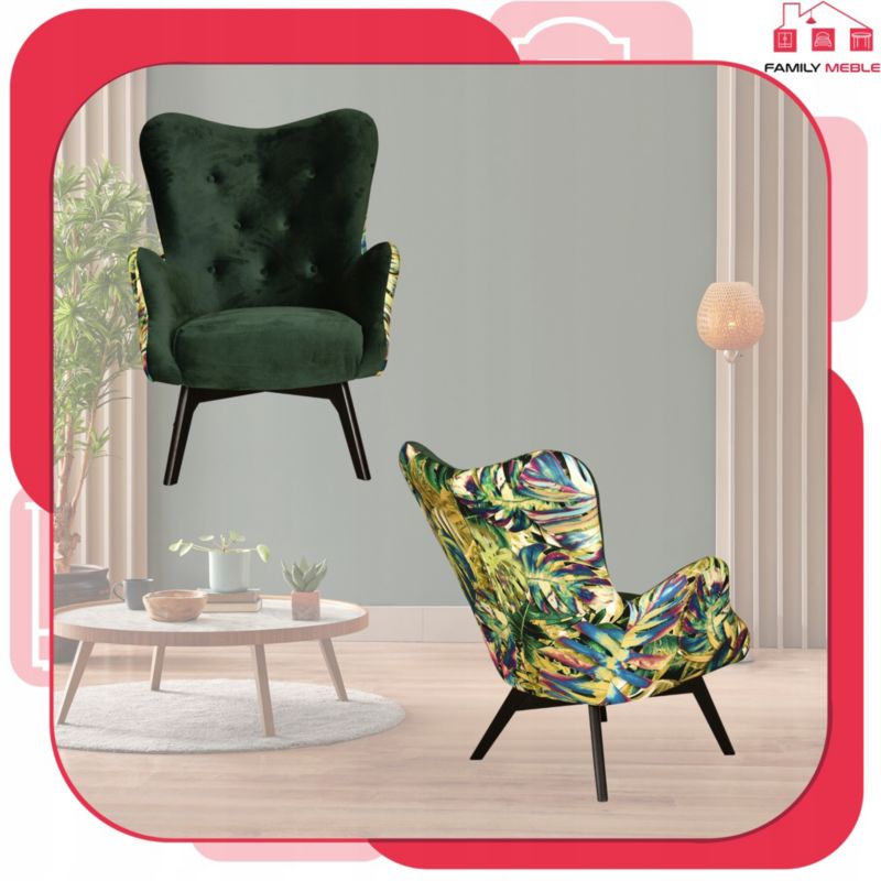 Fotel uszak do salonu bujany Family Meble Luna Print Duo liście 1szt