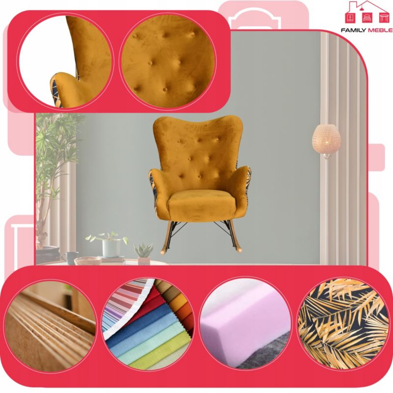 Fotel uszak do salonu bujany Family Meble Luna Print Duo żółty 1szt