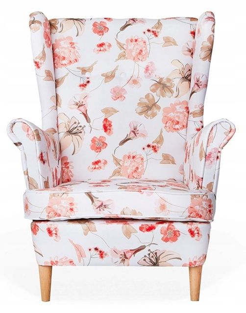 Fotel uszak do salonu Family Meble ARI PRINT brzoskwiniowy 1szt