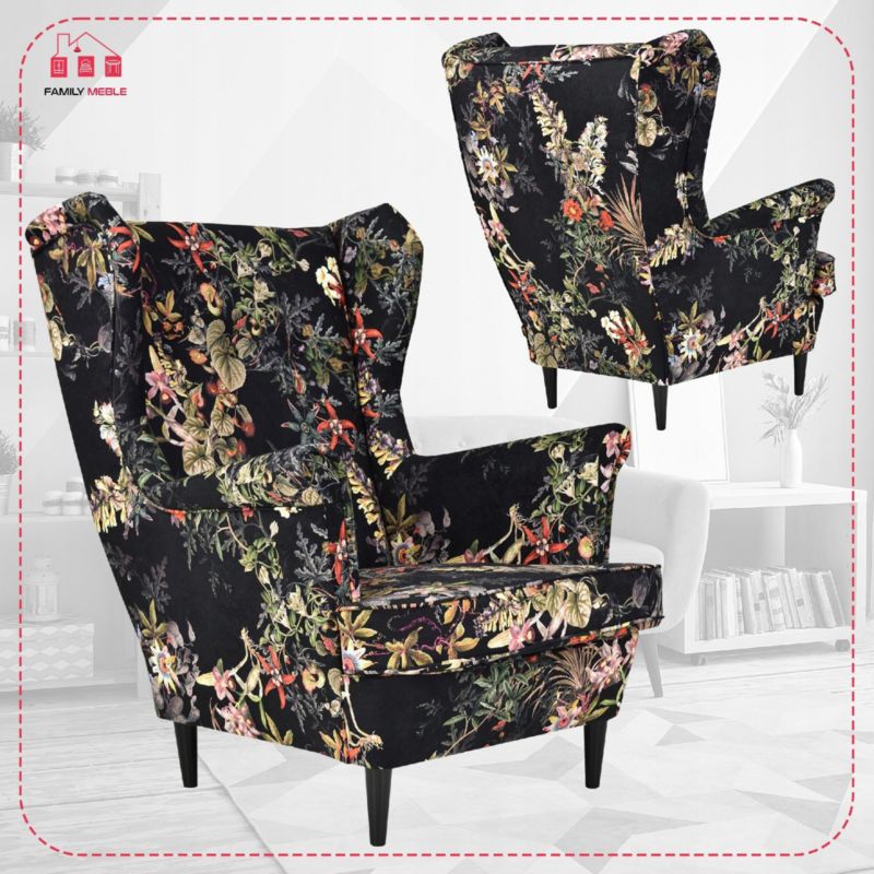 Fotel uszak do salonu Family Meble Ari Print czarny 1szt