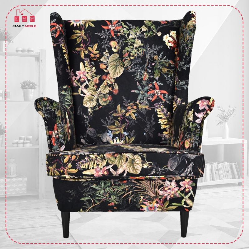 Fotel uszak do salonu Family Meble Ari Print czarny 1szt
