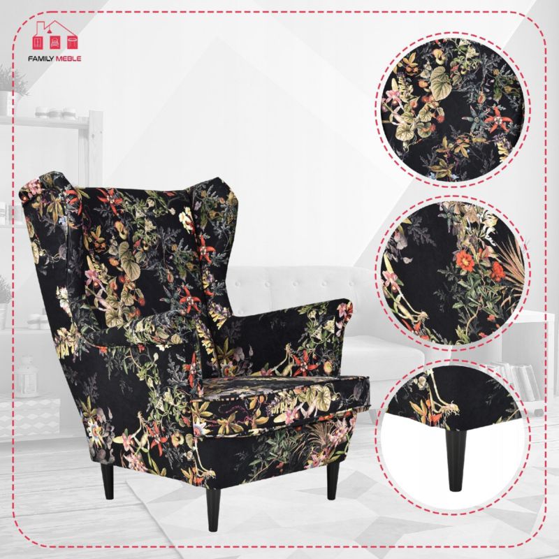 Fotel uszak do salonu Family Meble Ari Print czarny 1szt