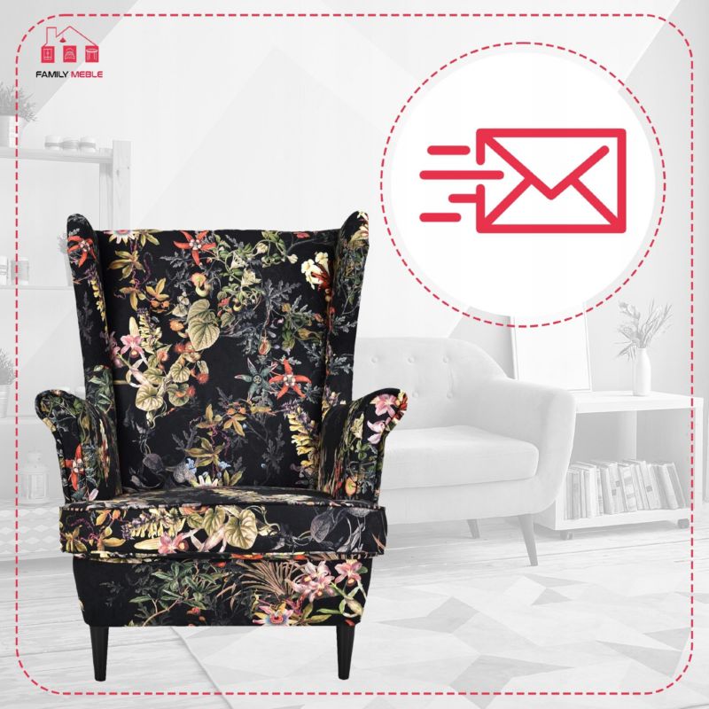 Fotel uszak do salonu Family Meble Ari Print czarny 1szt