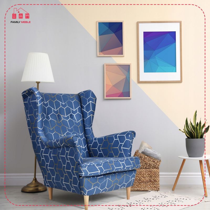 Fotel uszak do salonu Family Meble Ari Print czarny 1szt