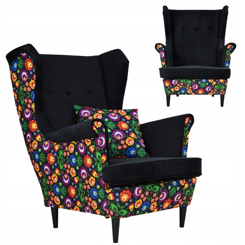 Fotel uszak do salonu Family Meble Ari Print Duo czarny 1szt