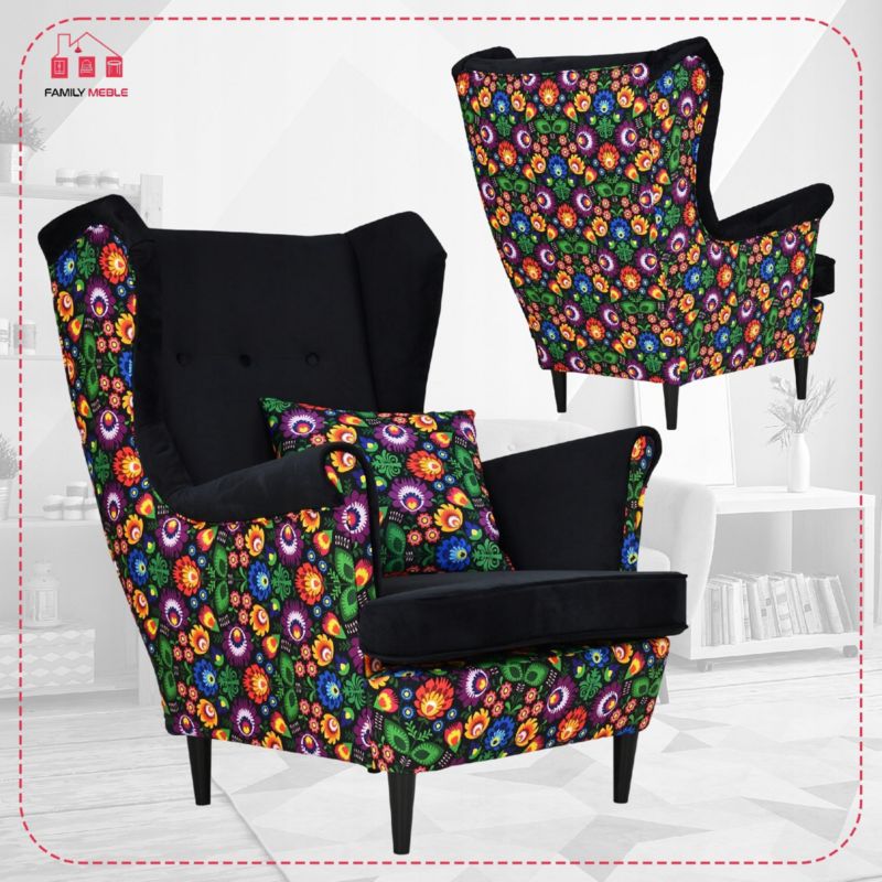 Fotel uszak do salonu Family Meble Ari Print Duo czarny 1szt