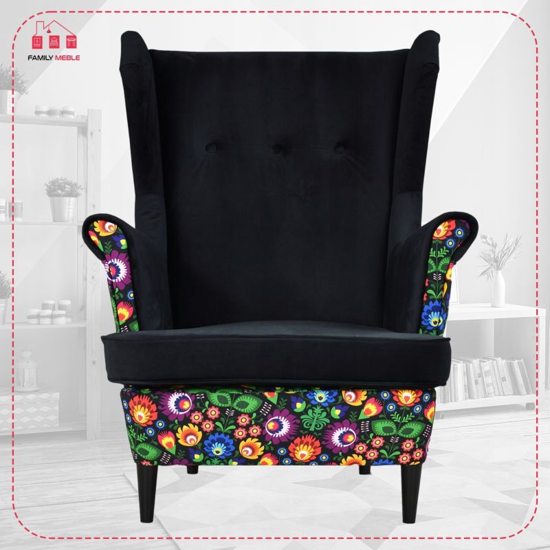 Fotel uszak do salonu Family Meble Ari Print Duo czarny 1szt