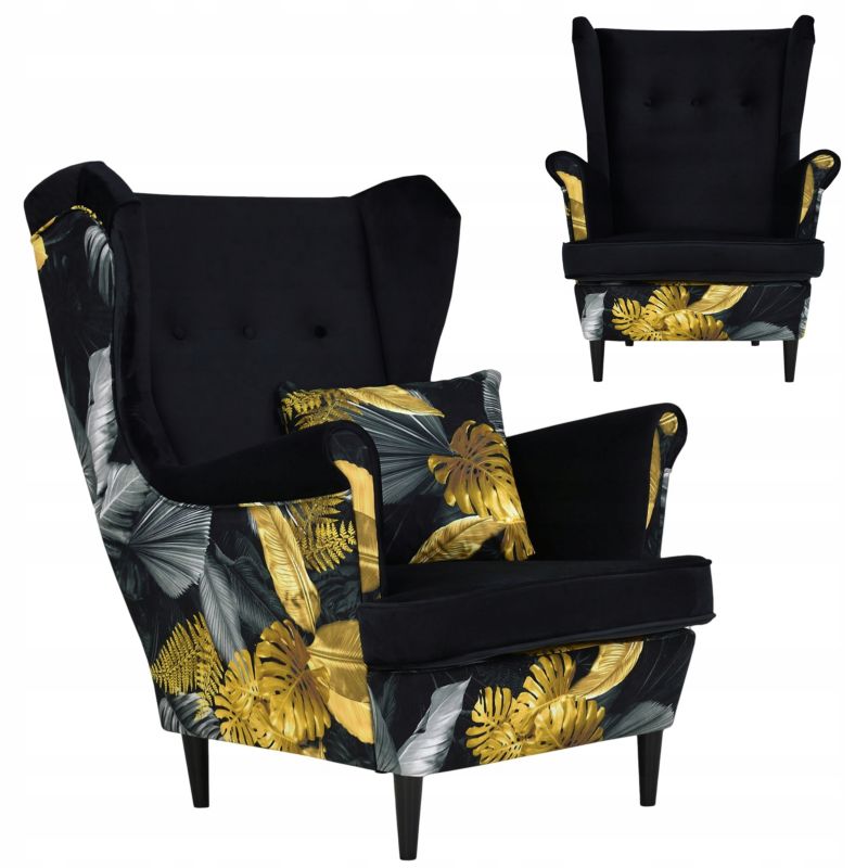 Fotel uszak do salonu Family Meble Ari Print Duo  czarny  1szt