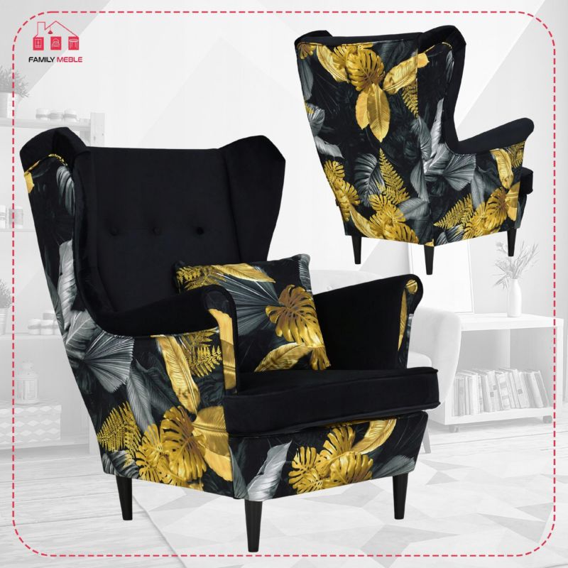 Fotel uszak do salonu Family Meble Ari Print Duo  czarny  1szt