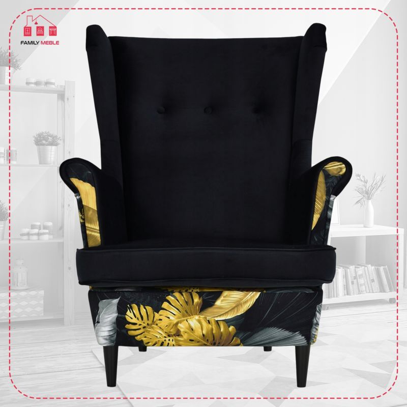 Fotel uszak do salonu Family Meble Ari Print Duo  czarny  1szt
