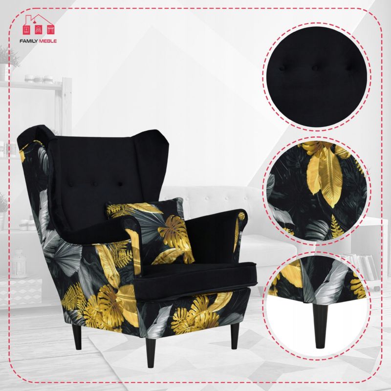 Fotel uszak do salonu Family Meble Ari Print Duo  czarny  1szt