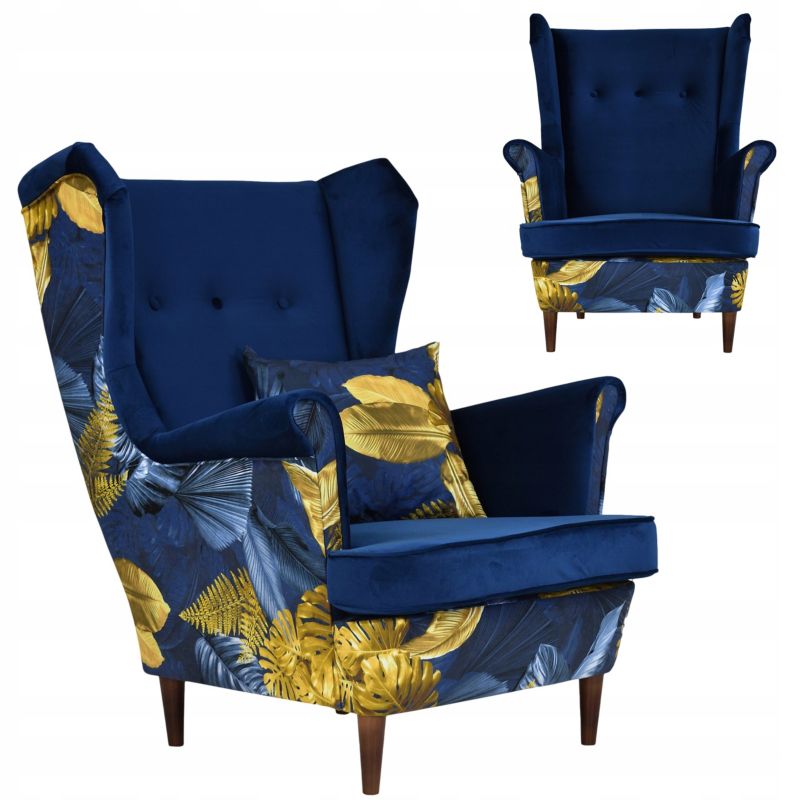 Fotel uszak do salonu Family Meble Ari Print Duo  granatowa 1szt