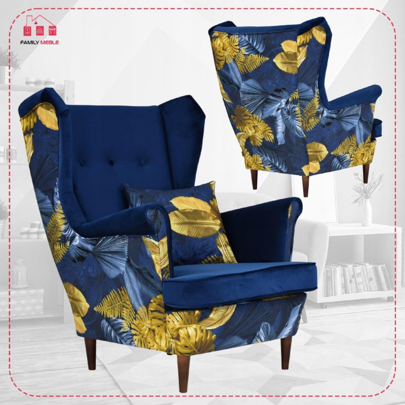 Fotel uszak do salonu Family Meble Ari Print Duo  granatowa 1szt
