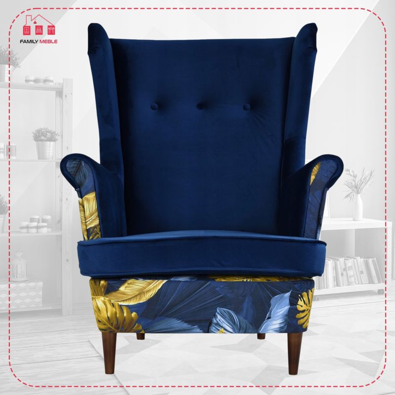 Fotel uszak do salonu Family Meble Ari Print Duo  granatowa 1szt
