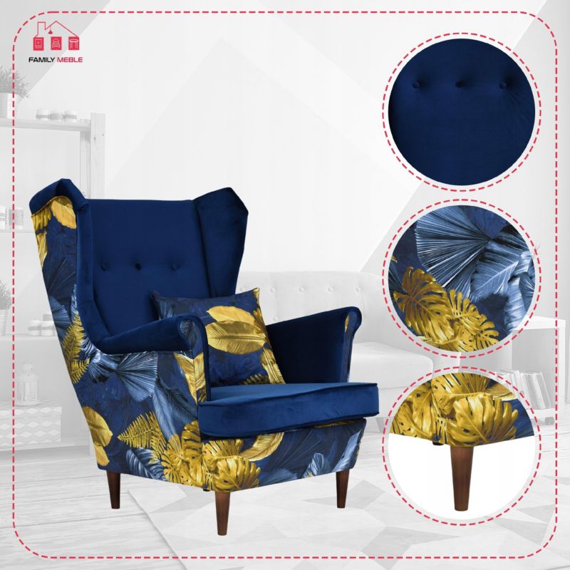 Fotel uszak do salonu Family Meble Ari Print Duo  granatowa 1szt