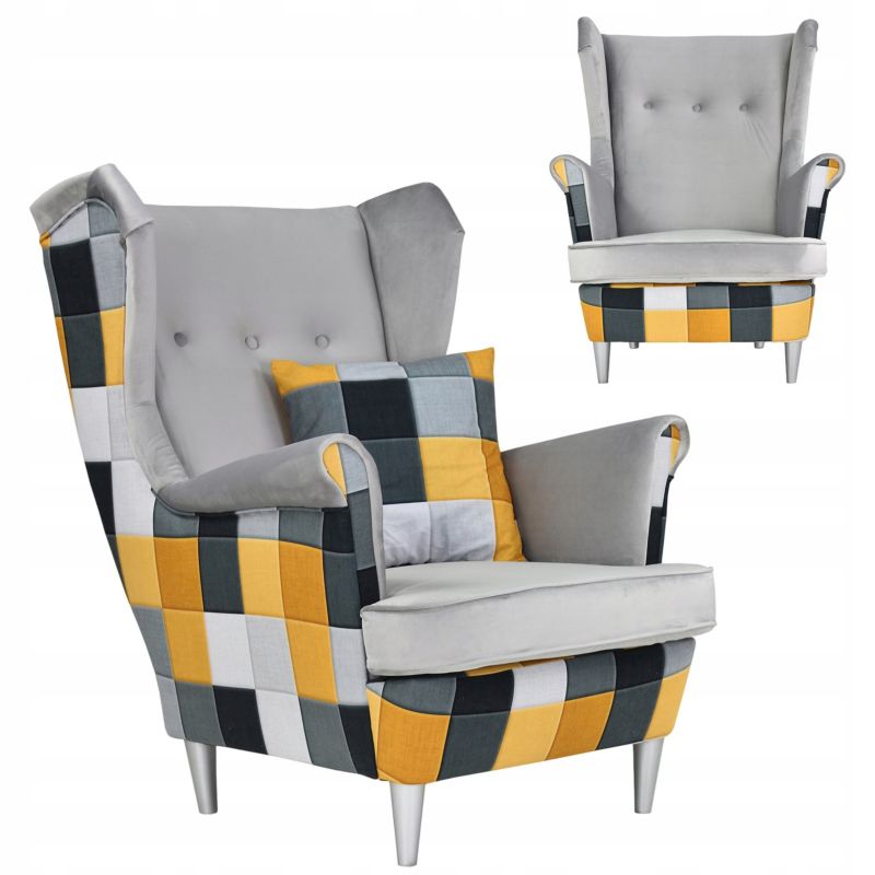 Fotel uszak do salonu Family Meble Ari Print Duo  szary kratka 1szt