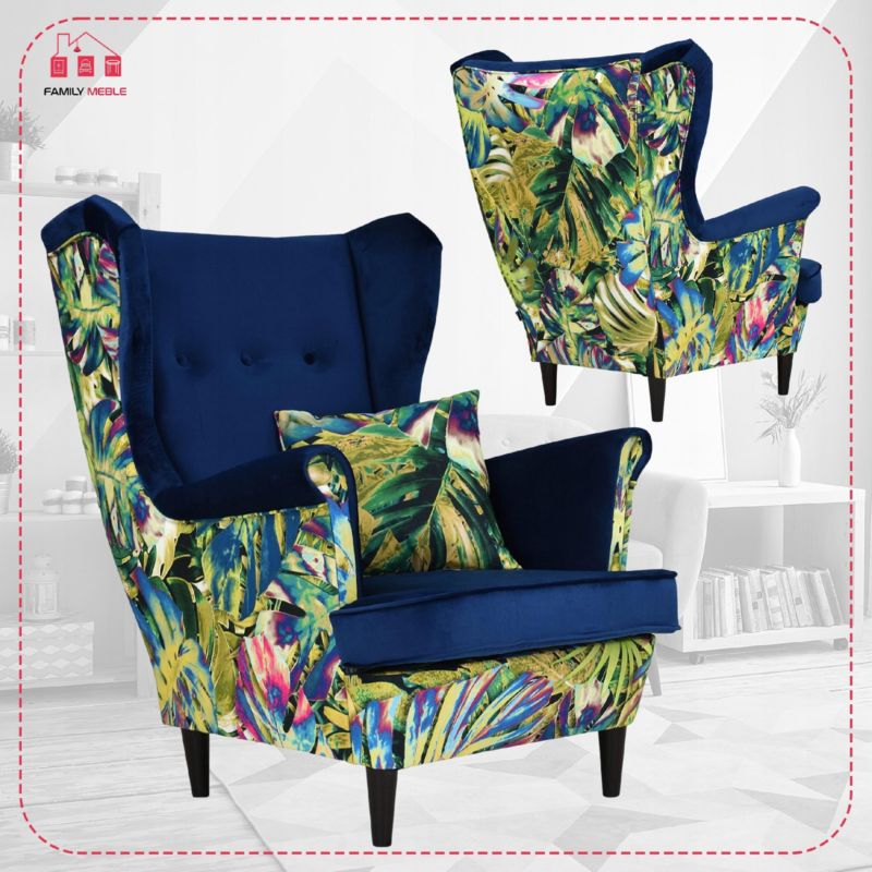 Fotel uszak do salonu Family Meble Ari Print Duo  tropikalny 1szt