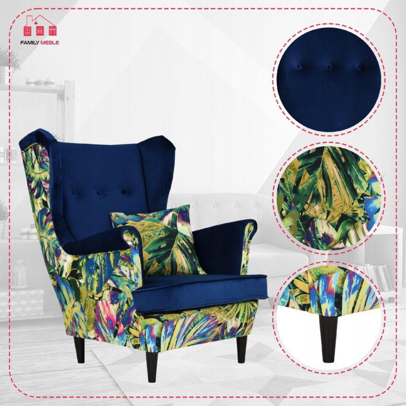 Fotel uszak do salonu Family Meble Ari Print Duo  tropikalny 1szt