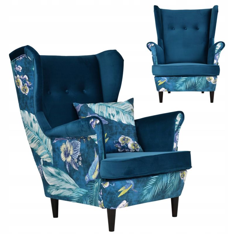 Fotel uszak do salonu Family Meble Ari Print Duo  turkusowy 1szt