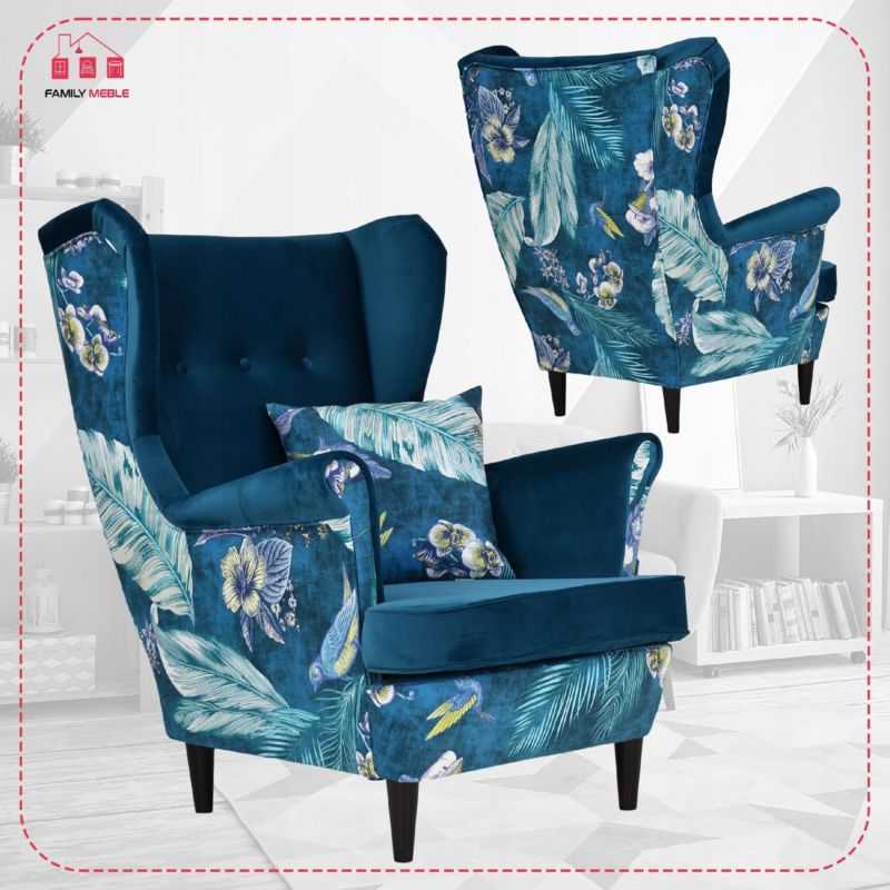 Fotel uszak do salonu Family Meble Ari Print Duo  turkusowy 1szt