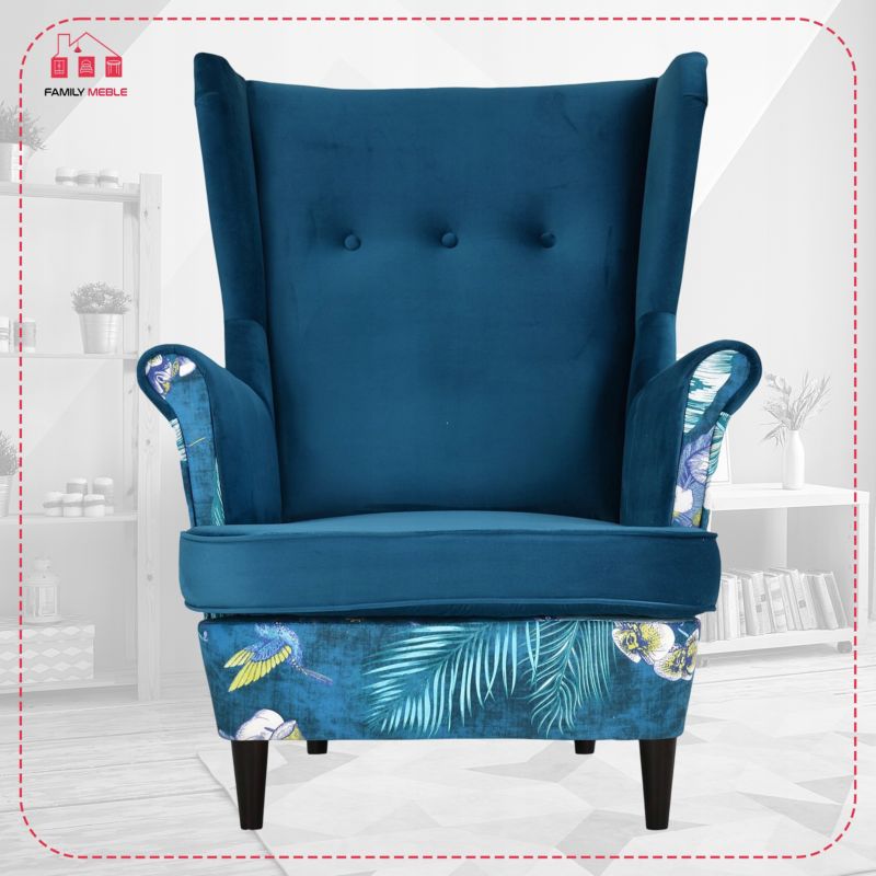 Fotel uszak do salonu Family Meble Ari Print Duo  turkusowy 1szt