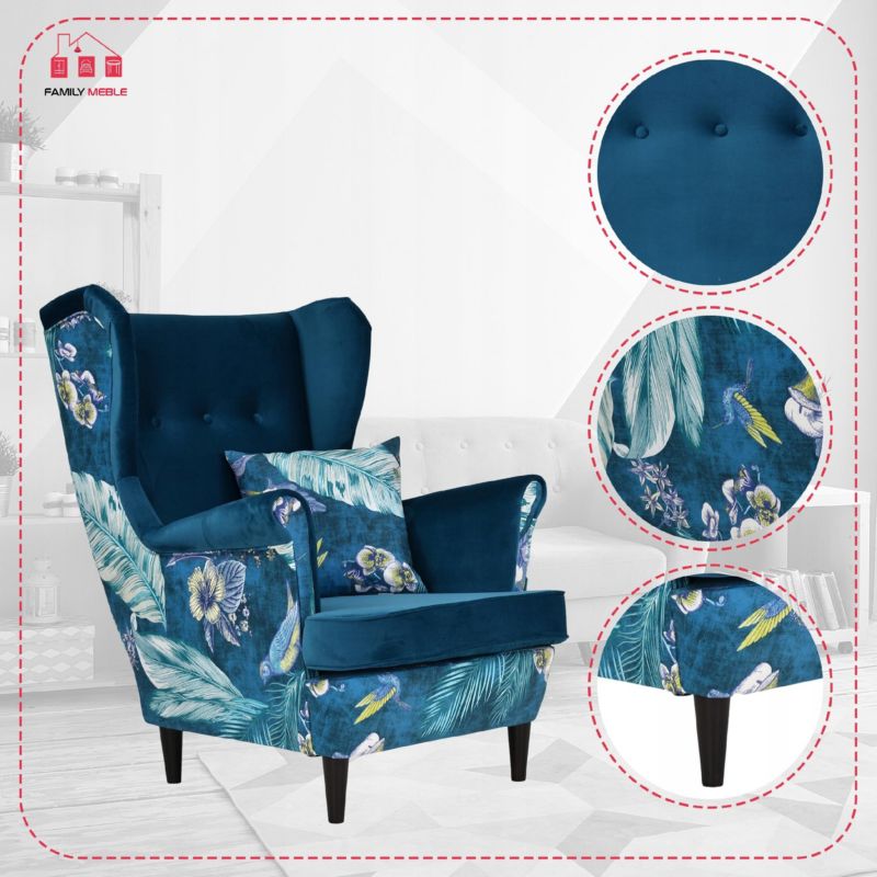 Fotel uszak do salonu Family Meble Ari Print Duo  turkusowy 1szt