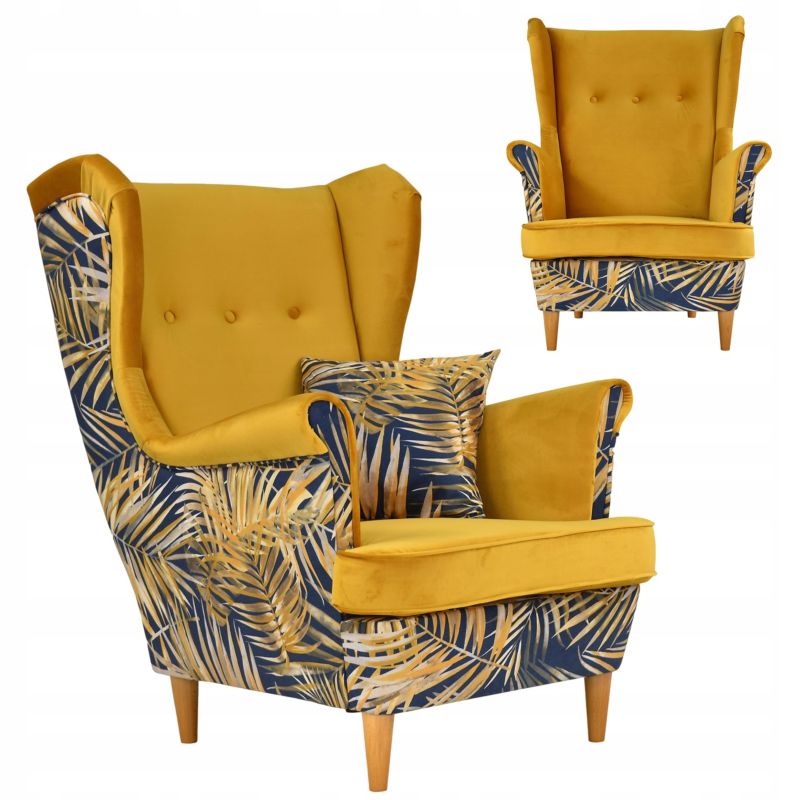 Fotel uszak do salonu Family Meble Ari Print Duo  żółty liście 1szt