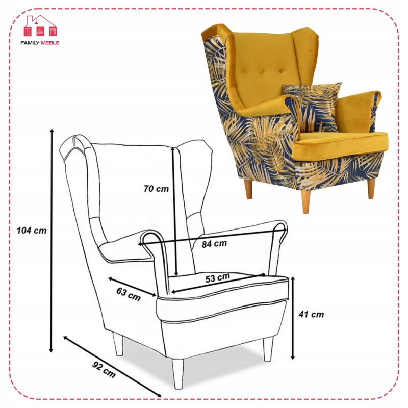 Fotel uszak do salonu Family Meble Ari Print Duo  żółty liście 1szt