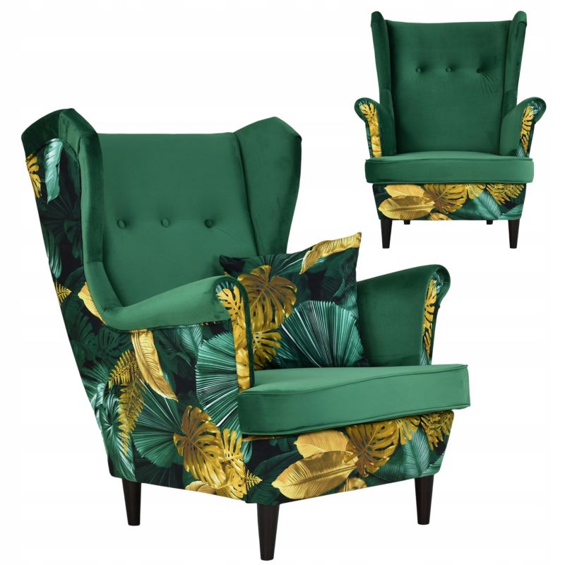 Fotel uszak do salonu Family Meble Ari Print Duo  zielony 1szt