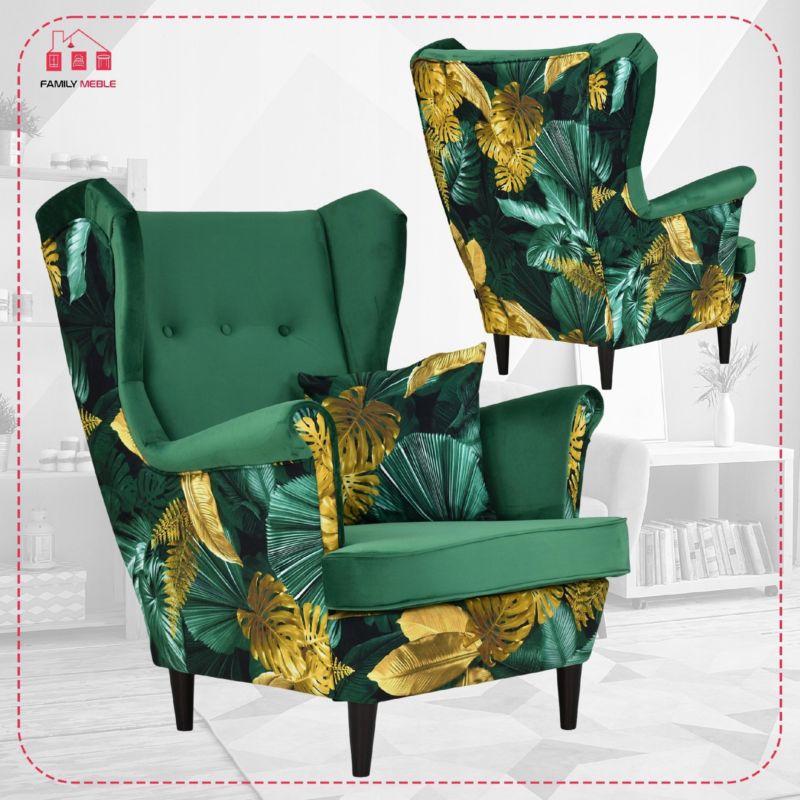 Fotel uszak do salonu Family Meble Ari Print Duo  zielony 1szt