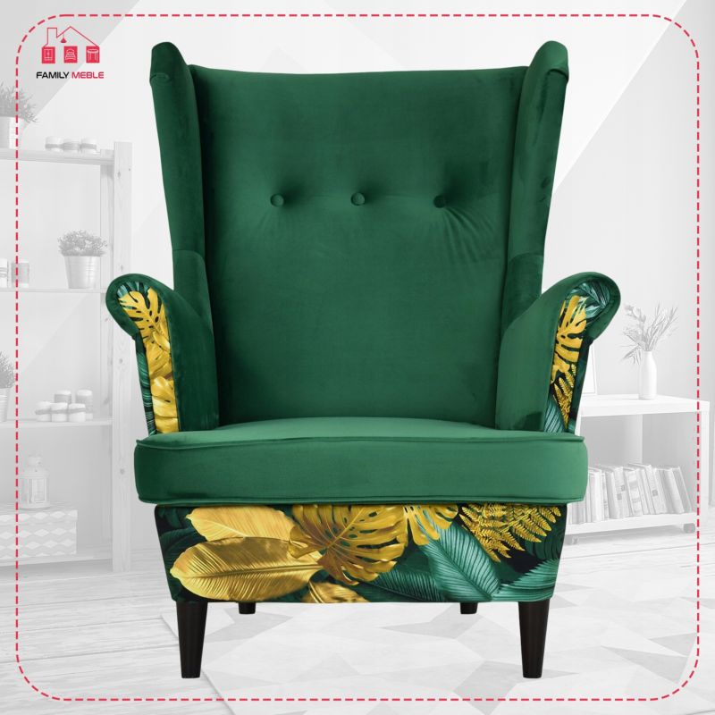 Fotel uszak do salonu Family Meble Ari Print Duo  zielony 1szt