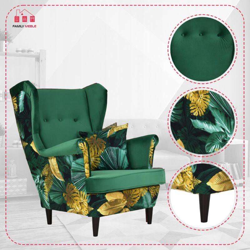 Fotel uszak do salonu Family Meble Ari Print Duo  zielony 1szt