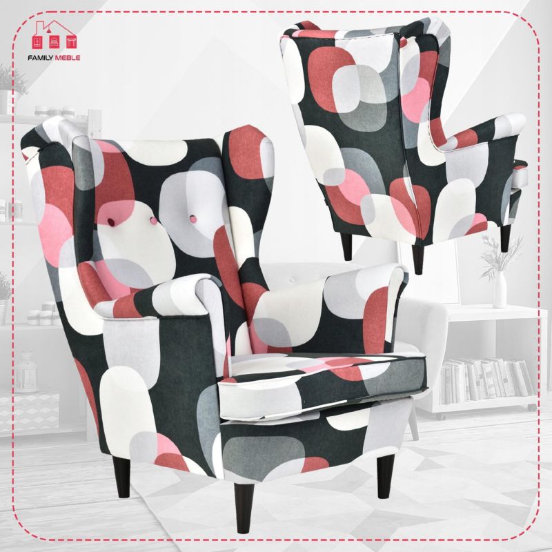 Fotel uszak do salonu Family Meble Ari Print groszki stylowy 1szt
