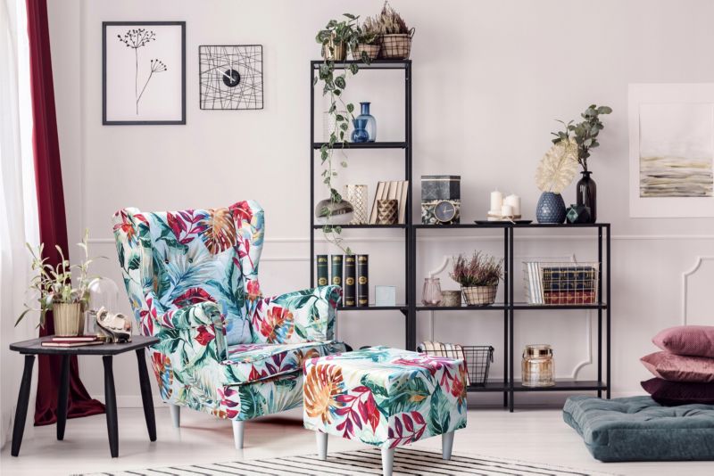 Fotel uszak do salonu Family Meble ARI PRINT liście ciemno zielony 1szt