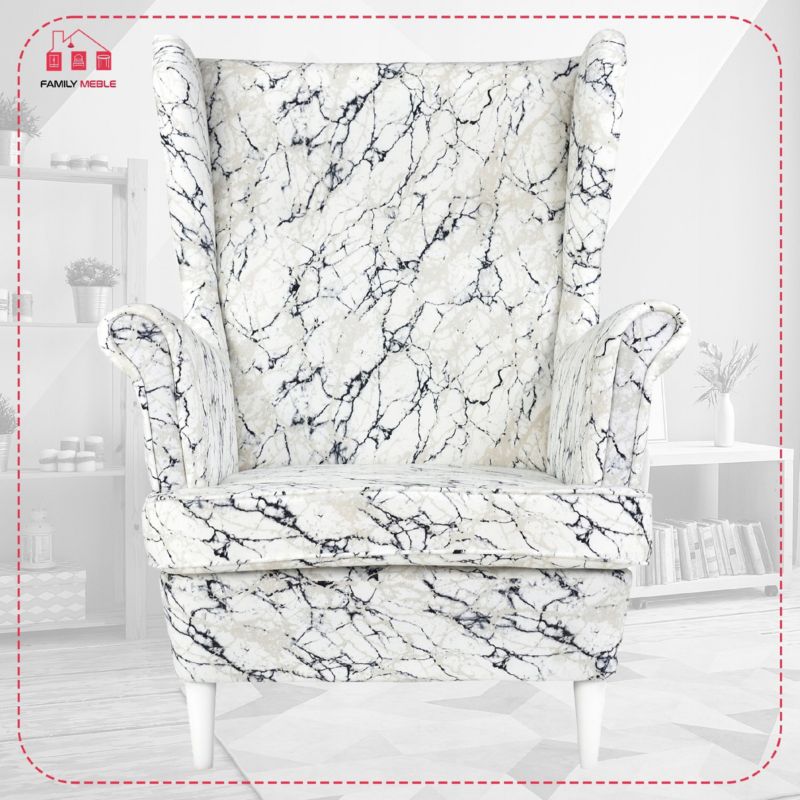 Fotel uszak do salonu Family Meble Ari Print marmur 1szt