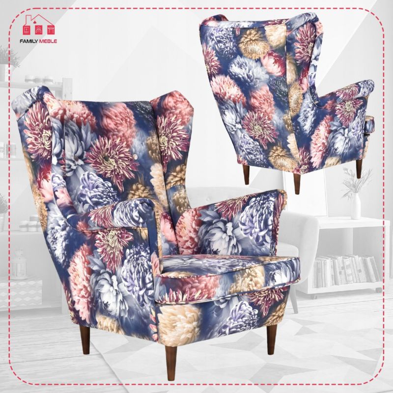 Fotel uszak do salonu Family Meble Ari Print  piwonie kwiaty 1szt