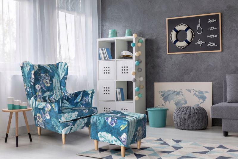 Fotel uszak do salonu Family Meble ARI PRINT turkusowy 1szt