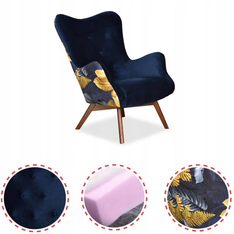 Fotel uszak do salonu Family Meble Luna Print Duo niebieski 1szt