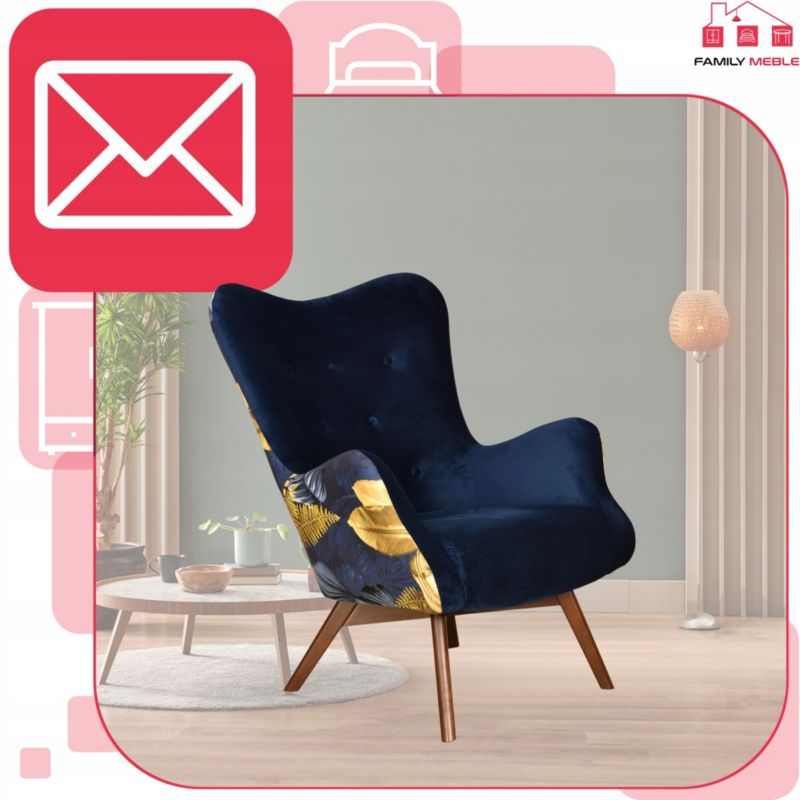 Fotel uszak do salonu Family Meble Luna Print Duo niebieski 1szt