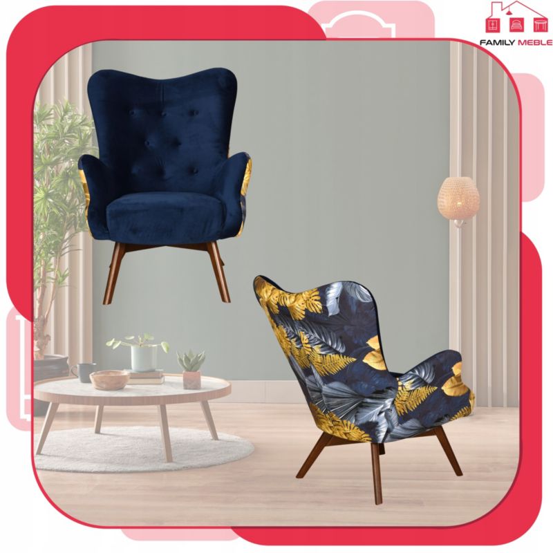 Fotel uszak do salonu Family Meble Luna Print Duo niebieski 1szt